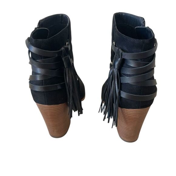 Marc Fisher Black Suede Brown Heeled Booties Boots Shoes Women’s Sz 10 M Fringe - Picture 4 of 6